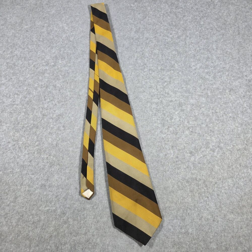 Vintage 70s Shankmans Mens Shop Wide Necktie Striped Yellow Gold Black Brown